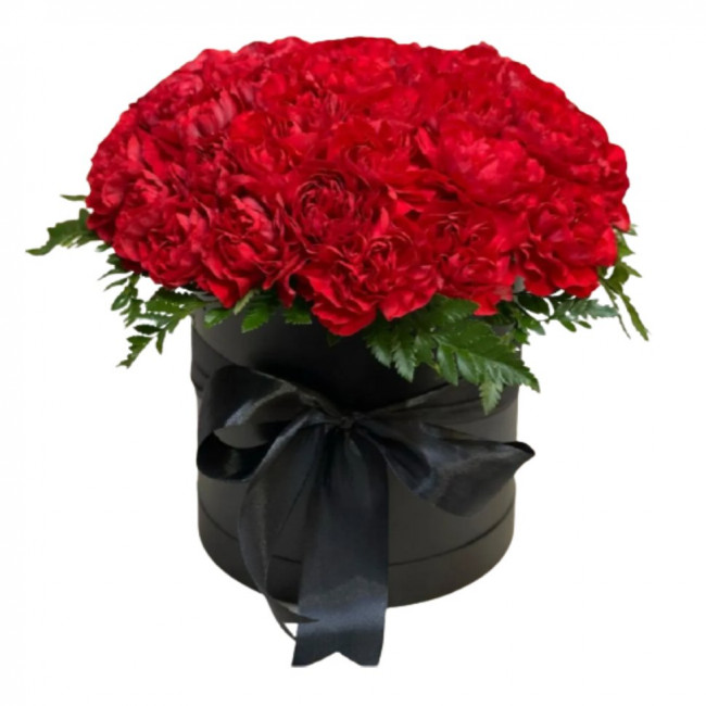 Букет цветов "Траурная шляпная коробка с гвоздиками"